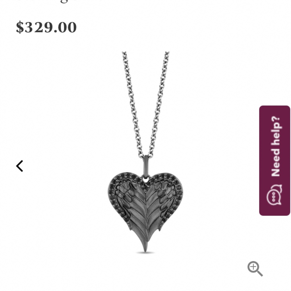 Black diamond and sterling silver heart necklace